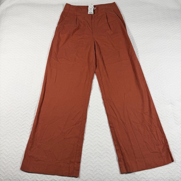 Marine Layer Pants - Marine Layer Women Rust Orange Wide Leg Tencel Blend Pleated Trousers Sz 10 NEW